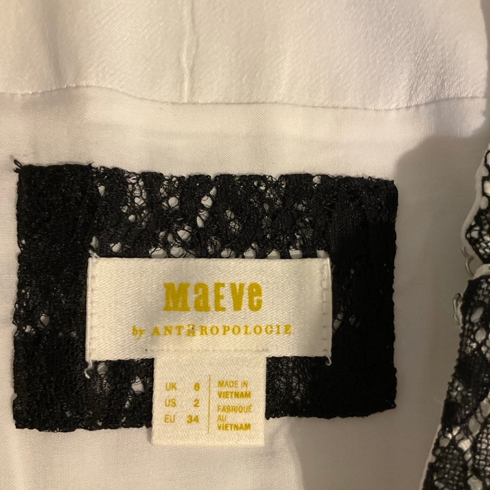 Maeve Anthropologie white black lace trim pencil skirt with side slits, 2 - Picture 6 of 9